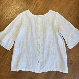 Terzo Millennio Blouse Womens LG White Linen Bell Sleeve Button Down Back Italy
